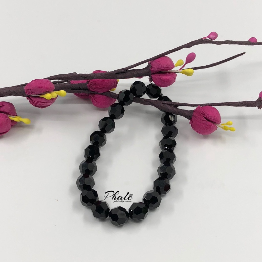Vòng Tay Pha Lê Tròn Đen Huyền S08mm Được Thiết Kế Từ Pha Lê Swarovski