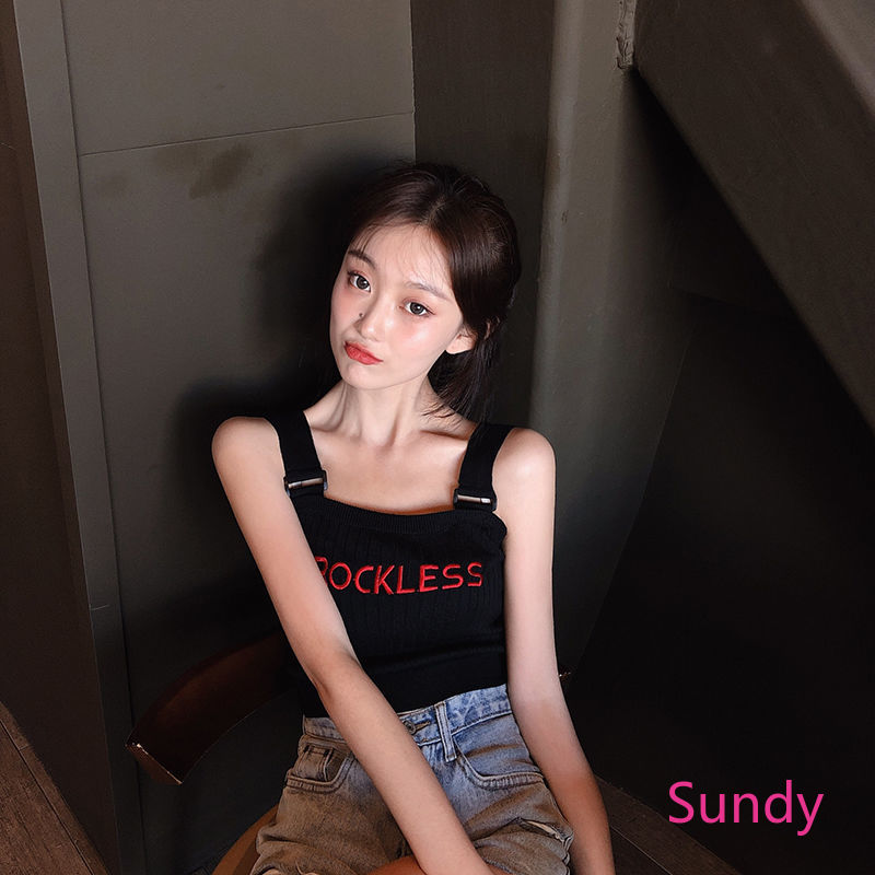 Áo Tanktop Hai Dây Thêu Chữ Xinh Xắn Dành Cho Nữ