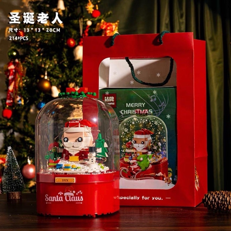 Đồ chơi xếp hình mô hình lắp ráp Hộp Nhạc Giáng Sinh có chế độ Tuyết Bay kèm đèn led Nanoblocks