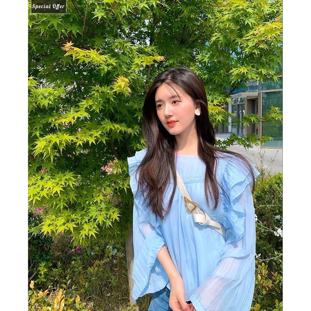Áo sơ mi bánh bèo xanh Triệu Lộ Tư