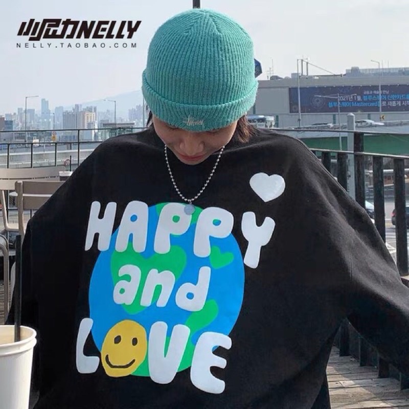 Áo sweater nelly heybig nỉ lót lông sale (có sẵn) happy and love