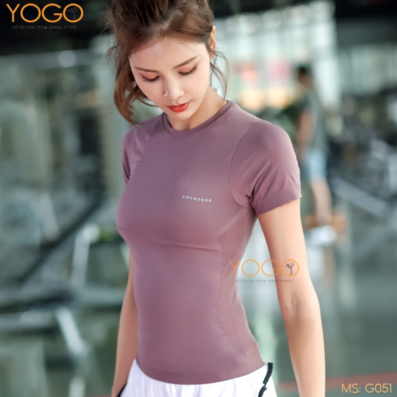 Áo tập gym yoga nữ áo thun thể thao cao cấp co giãn 4 chiều mềm mại thấm hút mồ hôi YOGO G051