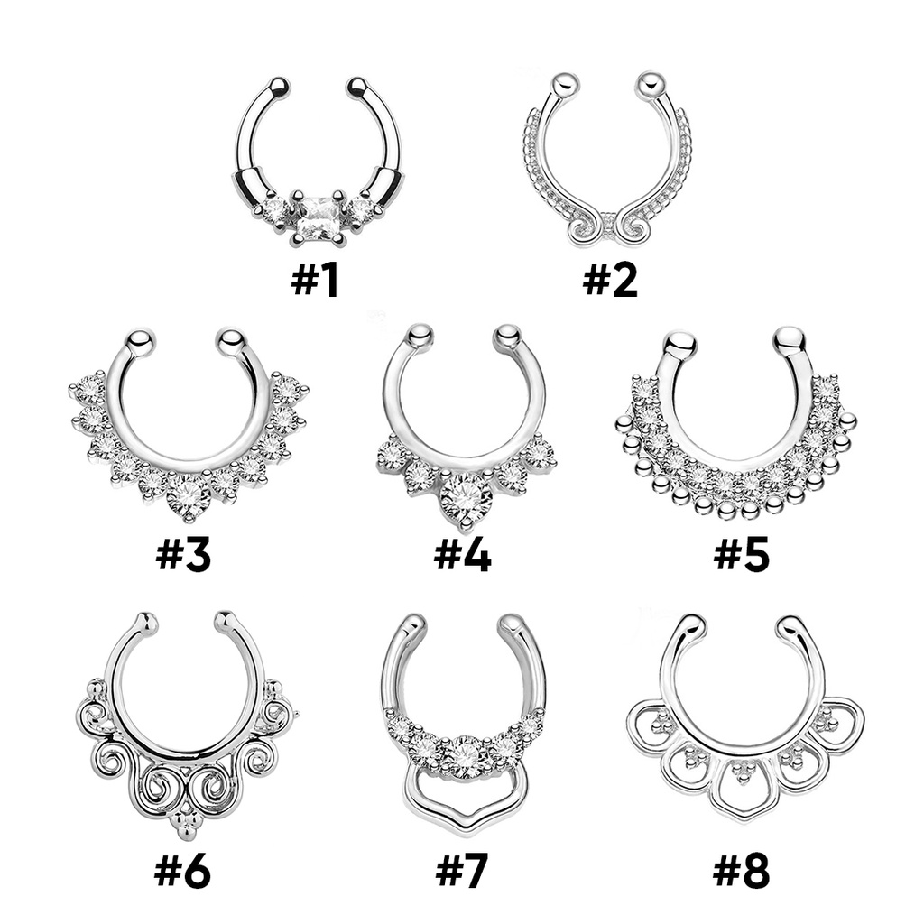 Khuyên Mũi Septum Kẹp Đính Đá Nhân Tạo Nhiều Kiểu Dáng Không Cần Xỏ Lỗ