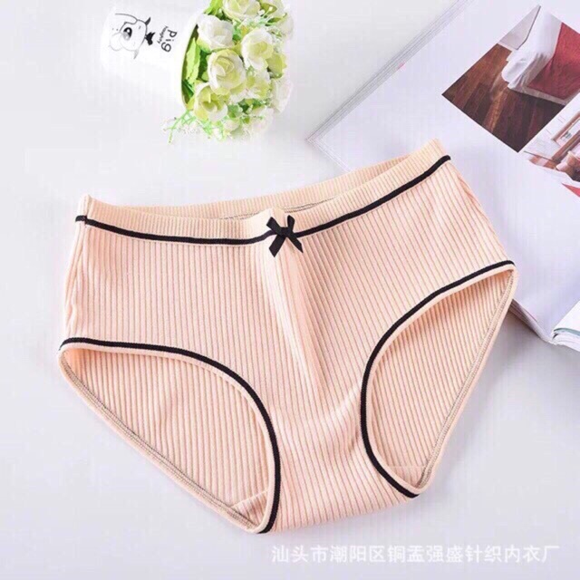 Combo 5 Quần Lót Cotton Tăm Viền Kẻ Phối Nơ Cao Cấp ( 42 -58kg )