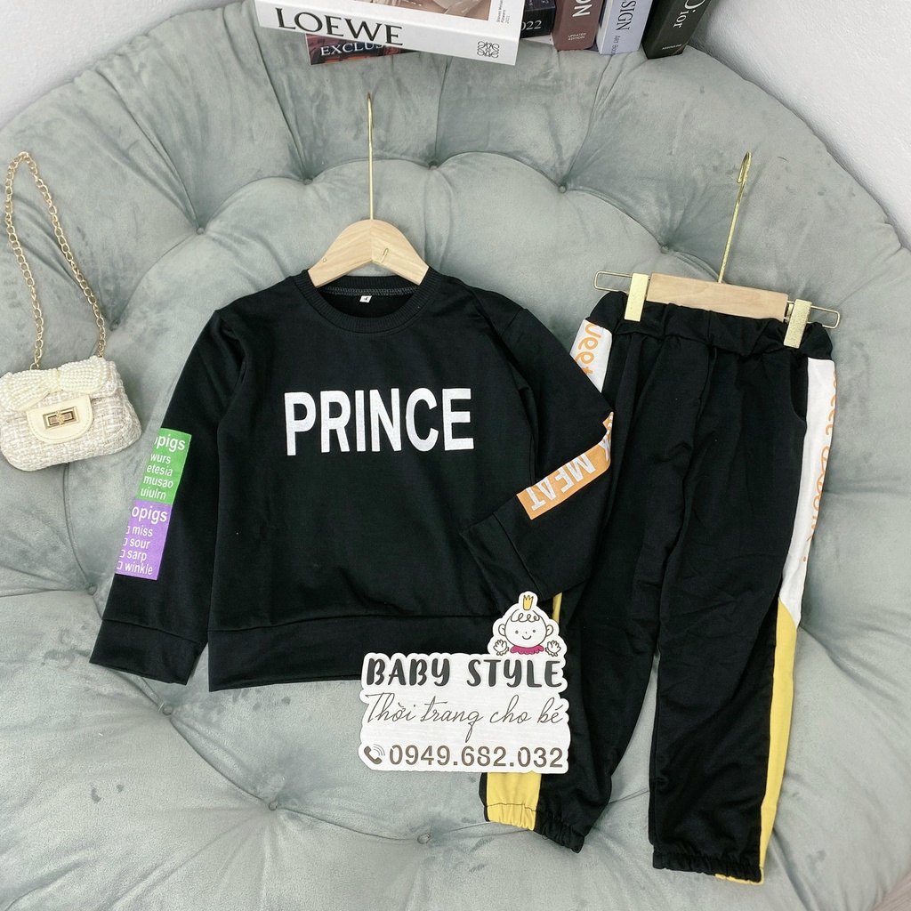 Bộ quần áo thu đông &quot;PRINCE&quot; 14-45kg. Bộ quần áo dài tay ấm áp cho bé 4-14 tuổi. Vải dày đẹp. Hàng may kỹ. G41