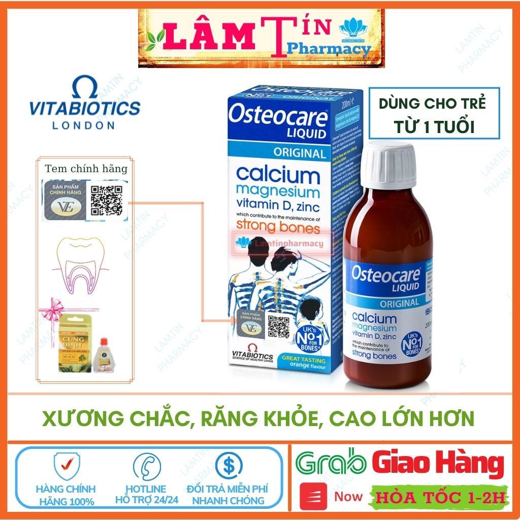 Canxi nước Osteocare Original Liquid 200ml - Hàng Nhập Khẩu Chính Hãng - bổ sung canxi và d3 magnesi cho bé từ 1 tuổi.