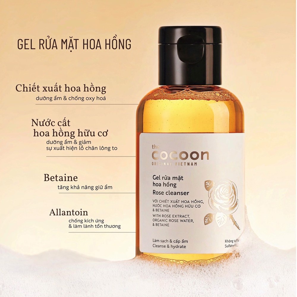 Cocoon Gel rửa mặt hoa hồng Rose Cleanser 140ml