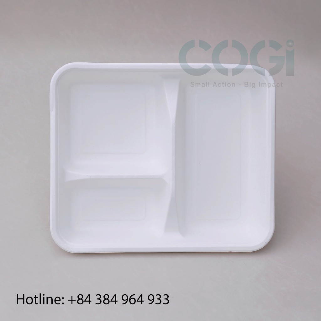 COMBO 50 HỘP CƠM BÃ MÍA 3 NGĂN 800ML - NẮP NHỰA/ 50 PCS TRIPLE COMPONENT BAGASSE LUNCH BOX 800ML WITH PLASTIC LID