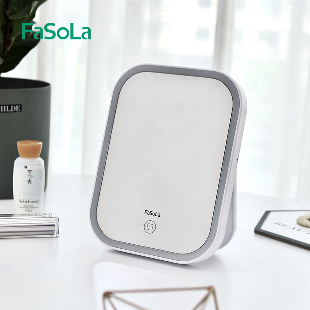 Gương trang điểm hình chữ nhật để bàn, đèn LED cảm ứng chạm FASOLA FSLDZ-207