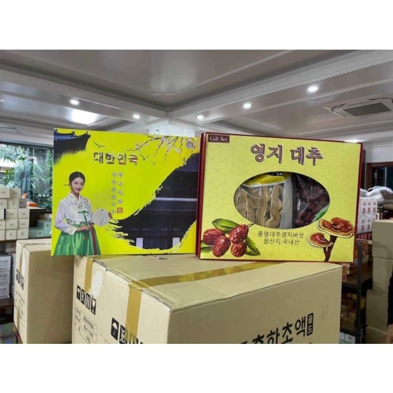 Hộp quà tặng nấm linh chi táo đỏ Hàn Quốc ( 1 kg táo + 0.5 kg nấm linh chi) tặng hộp trà sâm Buleebang Hàn Quốc