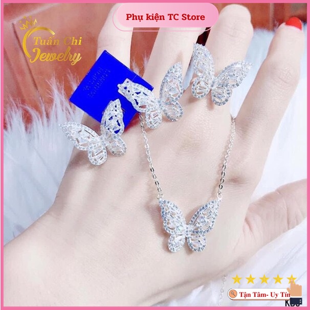 Dây Chuyền Bạc FREESHIP Bộ Trang Sức Bạc Cao Cấp, Vòng Cổ Bạc, Nhẫn, Bông Tai Bạc Họa Tiết Hình Cánh Bướm