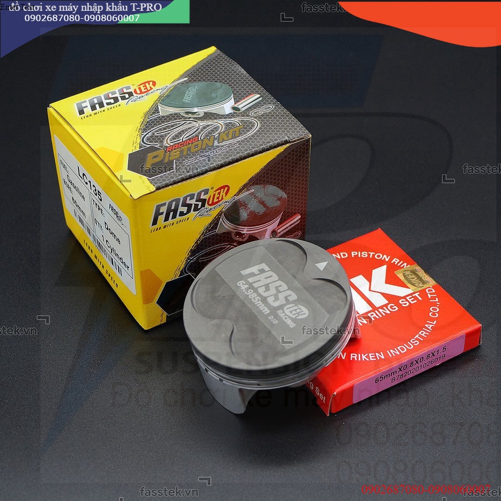 Bộ pis-ton nén Fasstek Racing 65mm 3 bạc cho Exciter