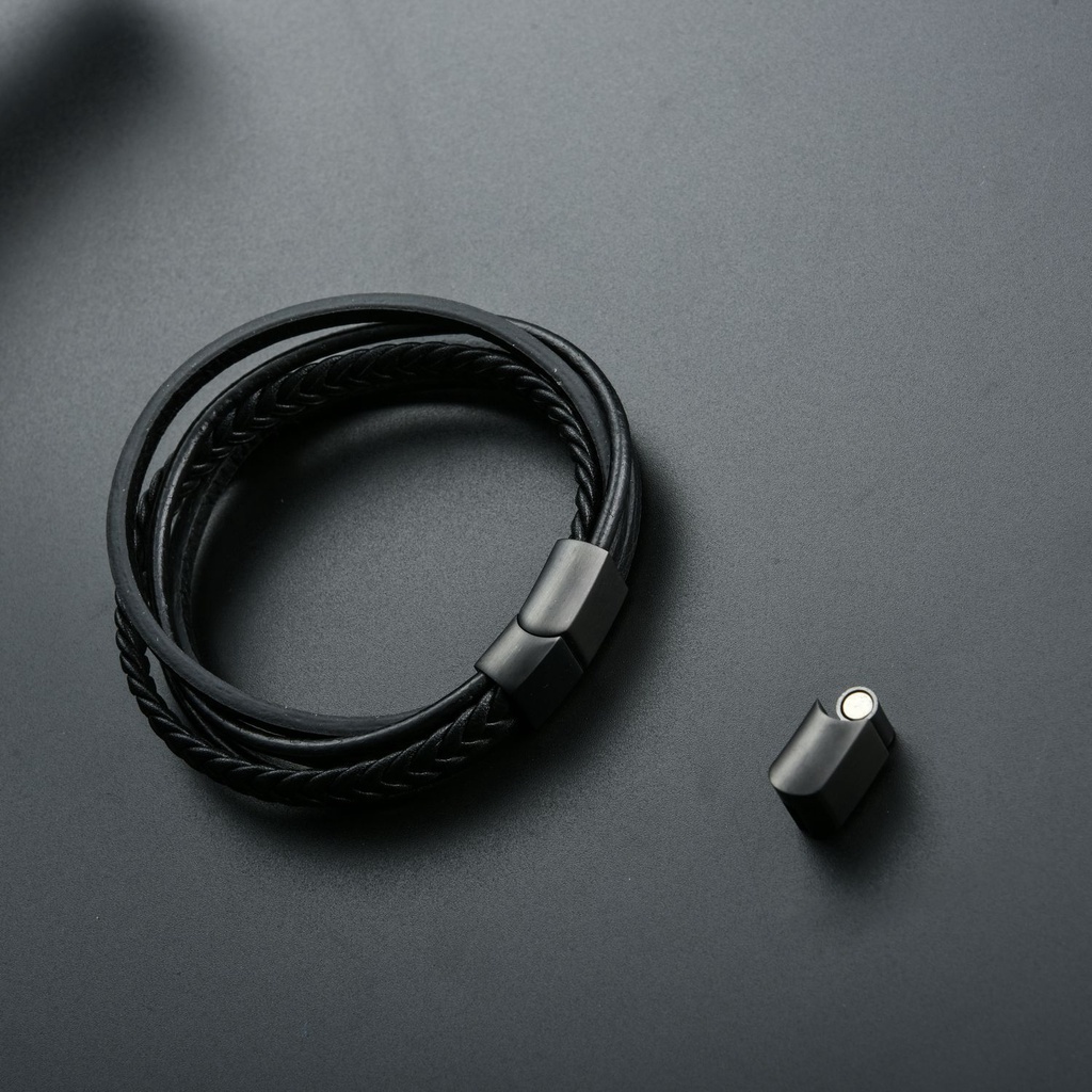 Vòng Tay Nam Lắc Tay Unisex Leather Thời Trang Vòng Tay Nam Nữ Punstore Màu Đen Da Cao Cấp - Vòng Leather