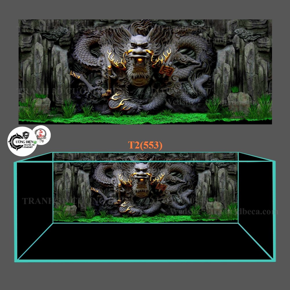 Tranh dán hồ cá 3d , hồ cá rồng , la hán , cá dĩa …tranh hồ cá LP hình rồng có keo sẵn