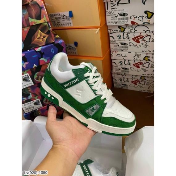 Giày Jordan Xanh Nam Cổ Thấp Dập Hoạ Tiết LV Cực Chất - Giày Jordan Nam Siêu Cấp Full Box -Dũng Buotique