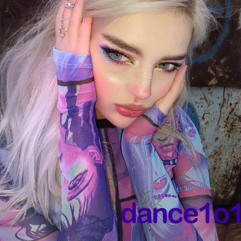 Áo thun nữ ôm tay dài in hình khuôn mặt người nhiều màu