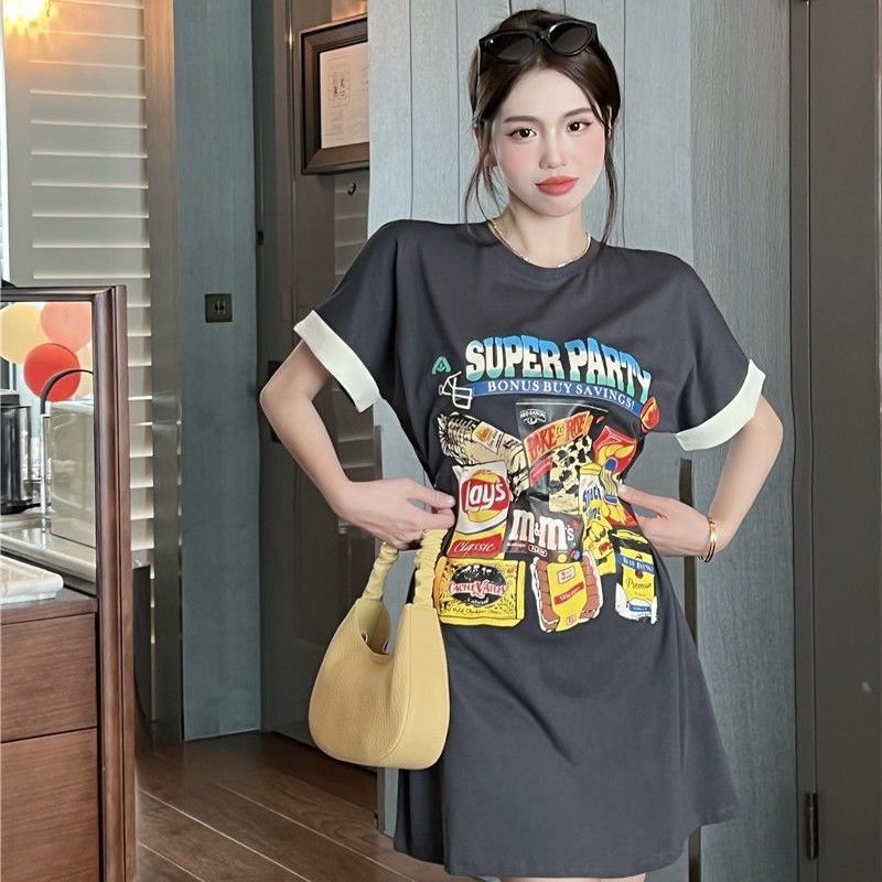 Đầm Thun Ngắn Tay Form Rộng Thời Trang Mùa Hè Hàn Quốc Cho Nữ