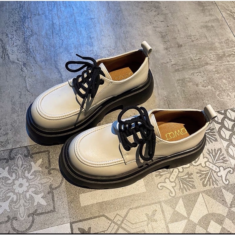 N24SẴN Giày búp bê Oxford lolita ulzzang độn đế bánh mì mũi tròn da trơn bóg nhẹ dây da PU siu xinh