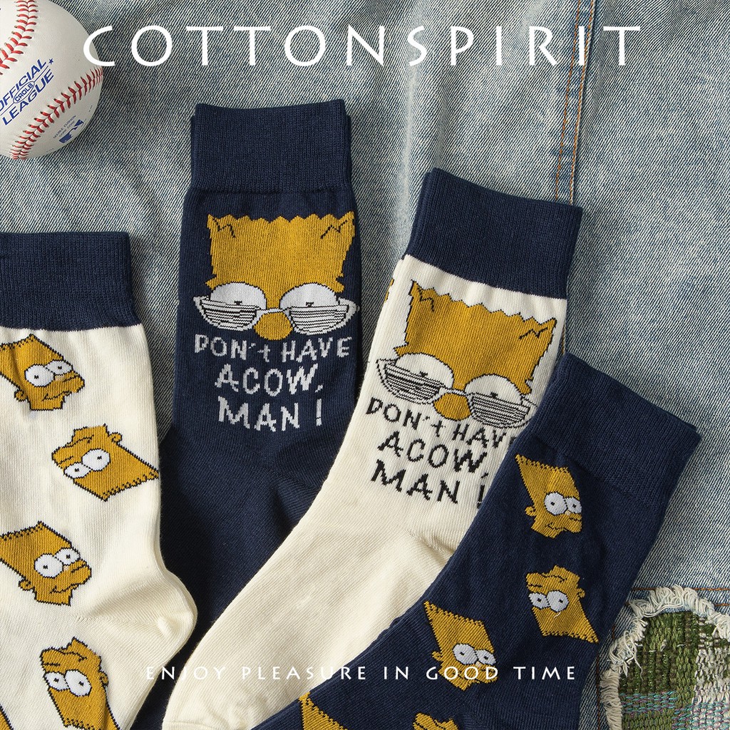 Tất cổ cao Nam nữ In hình Hoạt hình Simson Cá tính Cao cấp Cotton Thu Đông Vớ Nam Nữ Unisex Cao cổ Cá tinh