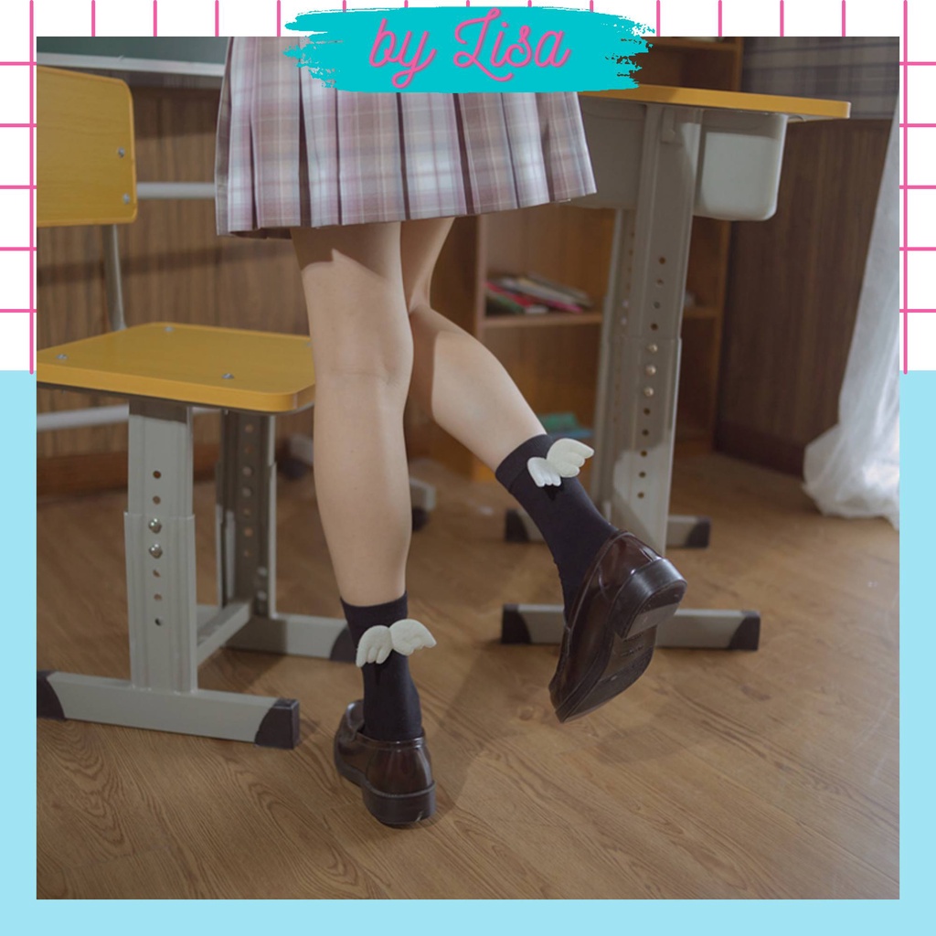 Tất vớ lolita đáng yêu cánh thiên thần vớ cổ ngắn màu trắng đen