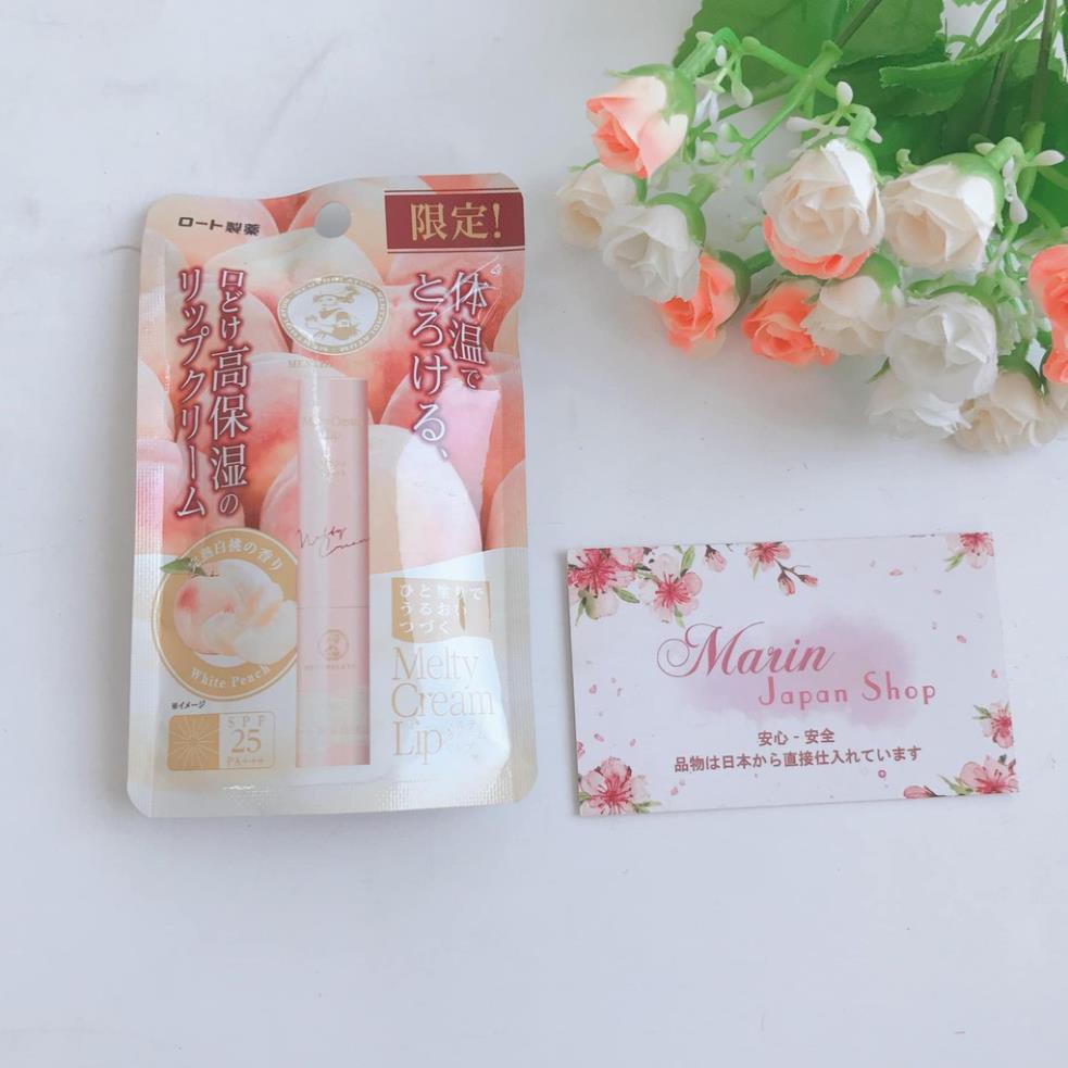 Son dưỡng ẩm , chống nắng , chống thâm môi hương đào tiên mẫu mới Mentholatum Melty Cream Lip Nhật Bản