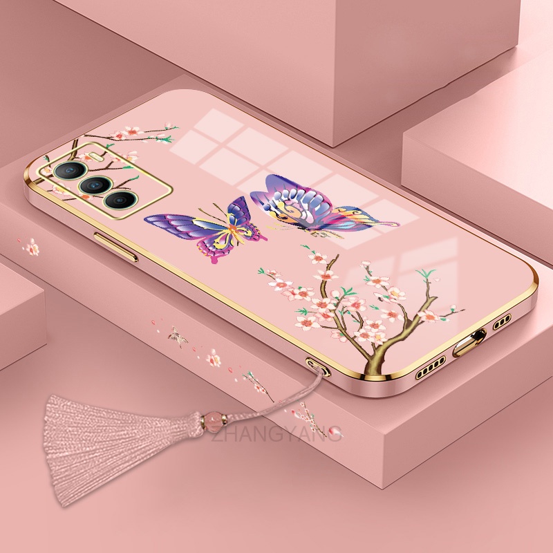 ốp lưng oppo a16 Ốp Điện Thoại Silicon Họa Tiết Bươm Bướm Kèm Dây Đeo Cho oppo a16