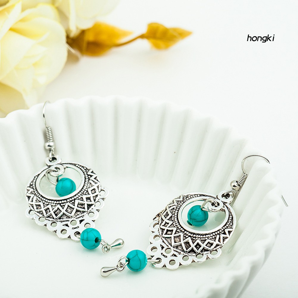Bông Tai Móc Đính Đá Ngọc Lam Phong Cách Boho Thời Trang Cho Nữ