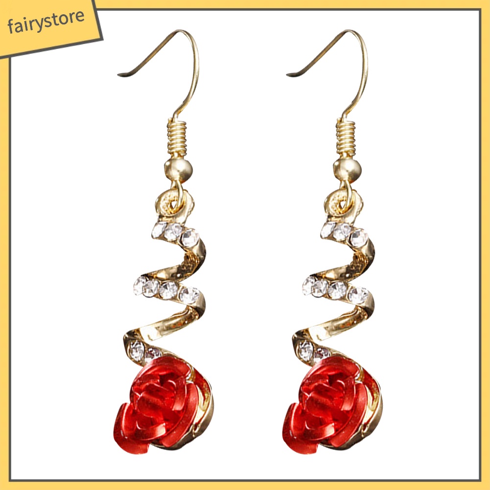 Bông Tai Hình Hoa Hồng Đính Đá Thời Trang Cho Nữ