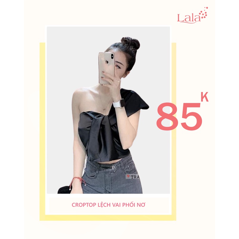 CROPTOP LỆCH VAI PHỐI NƠ