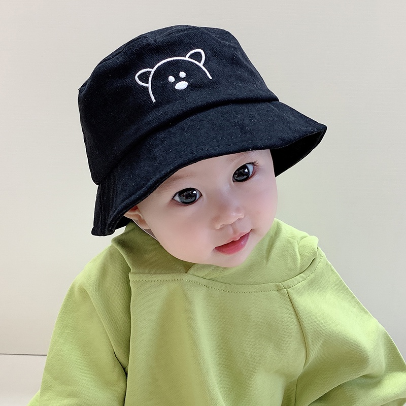 Mũ vành tròn thêu hình Gấu có quai phong cách Hàn Quốc cho bé trai bé gái từ 6 đến 18 tháng