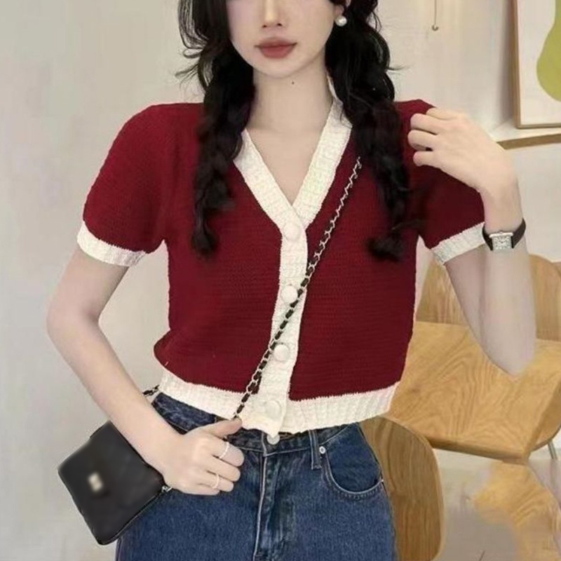 Áo Khoác Cardigan Dệt Kim Mỏng Tay Ngắn Cổ Chữ V Cài Nút Nhiều Màu Sắc Thời Trang Mùa Hè Cho Nữ