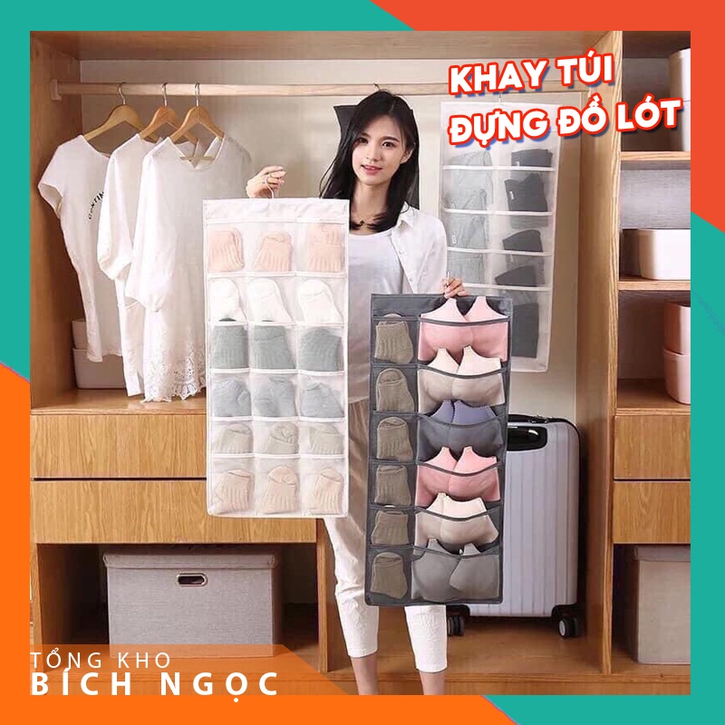 Khay Túi Đựng Đồ Lót - Túi Treo Quần Áo Lót Áo Ngực Tất Vớ 18 Ngăn MDT_T77 Loại Dày Đẹp