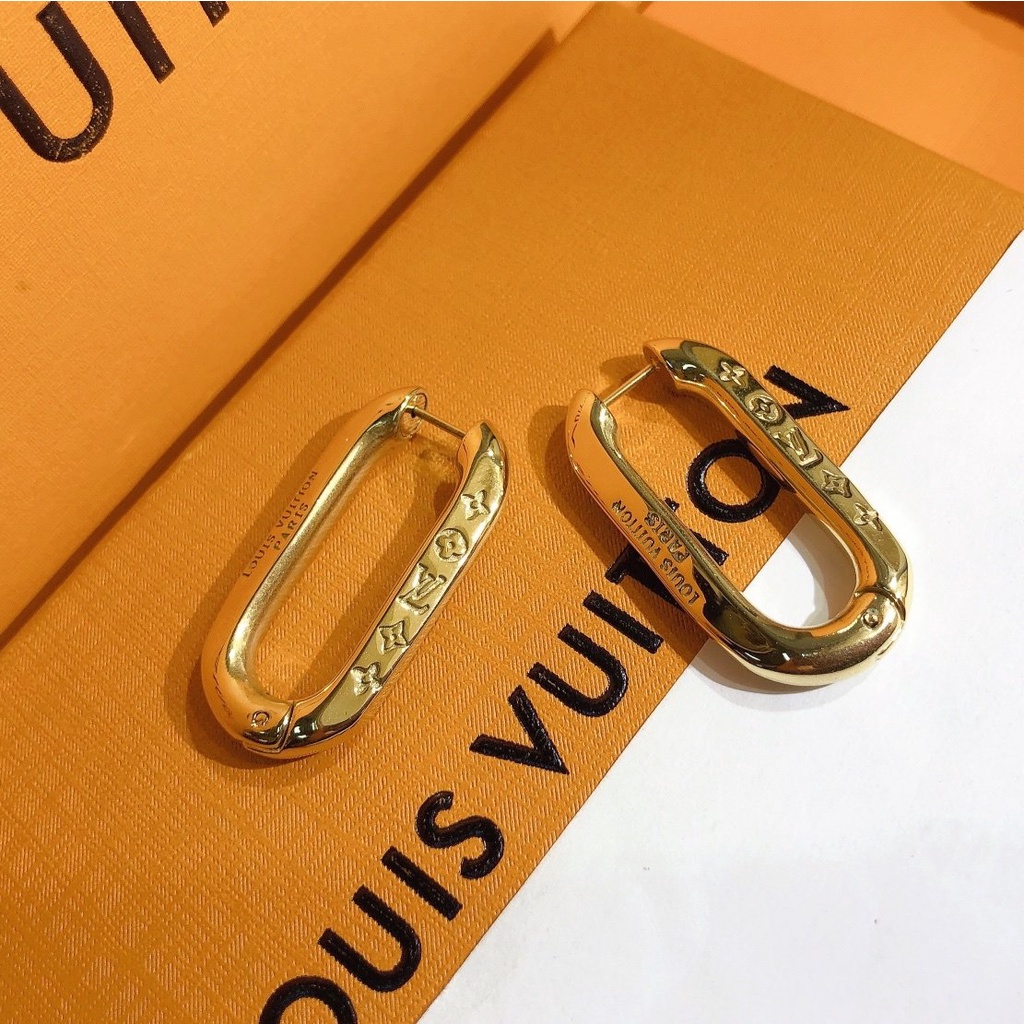 LOUIS VUITTON Khuyên Tai Tròn Bằng Thép Titan In Logo LV Thời Trang