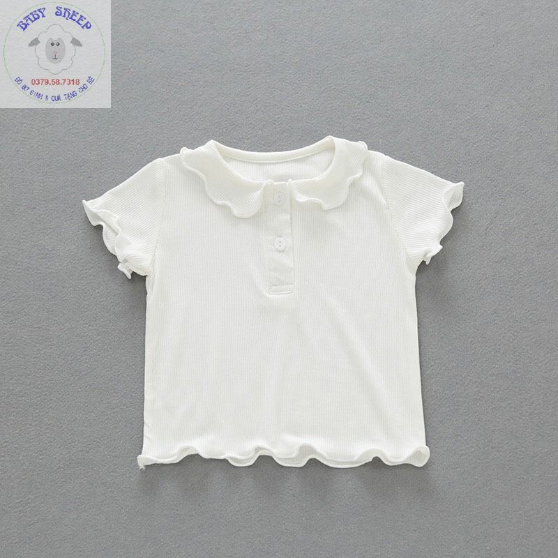 Áo phông bé gái, áo thun mát cổ bèo cho bé gái 0-3 tuổi màu trắng và hồng