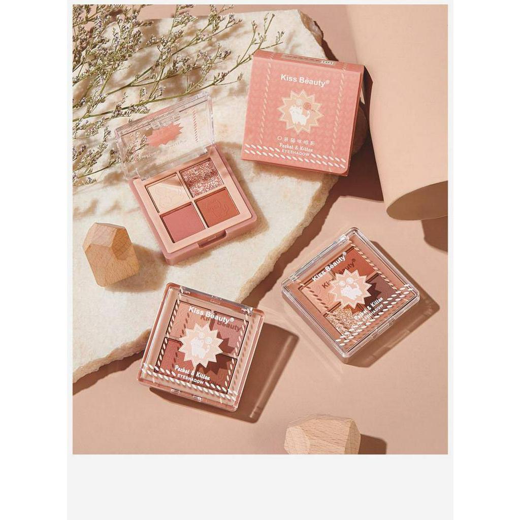 Bảng phấn mắt 4 màu tông lì / ánh nhũ ngọc trai chống thấm nước lâu trôi Kiss beauty