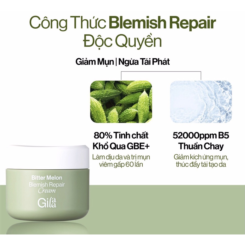 Kem Dưỡng Gilaa Giảm Mụn Phục Hồi Khổ Qua + B5 50ml