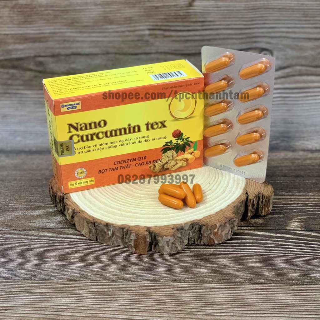 Viên tinh nghệ Nano Curcumin Gold Tex Tam Thất Xạ Đen giảm viêm loét dạ dày, tá tràng - Hộp 30 viên