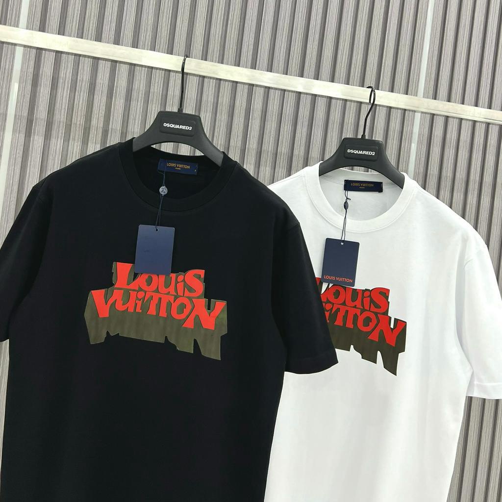 Áo thun LV Áo Louis Vuiton in Chữ họa tiết Đỏ Bóng Mờ  MS07 Vải Cotton 100%