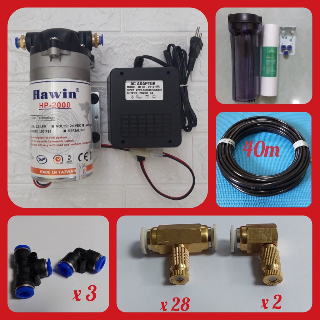 Bộ phun sương thiết kế sẵn 30 béc, máy HP-2000 Đài Loan