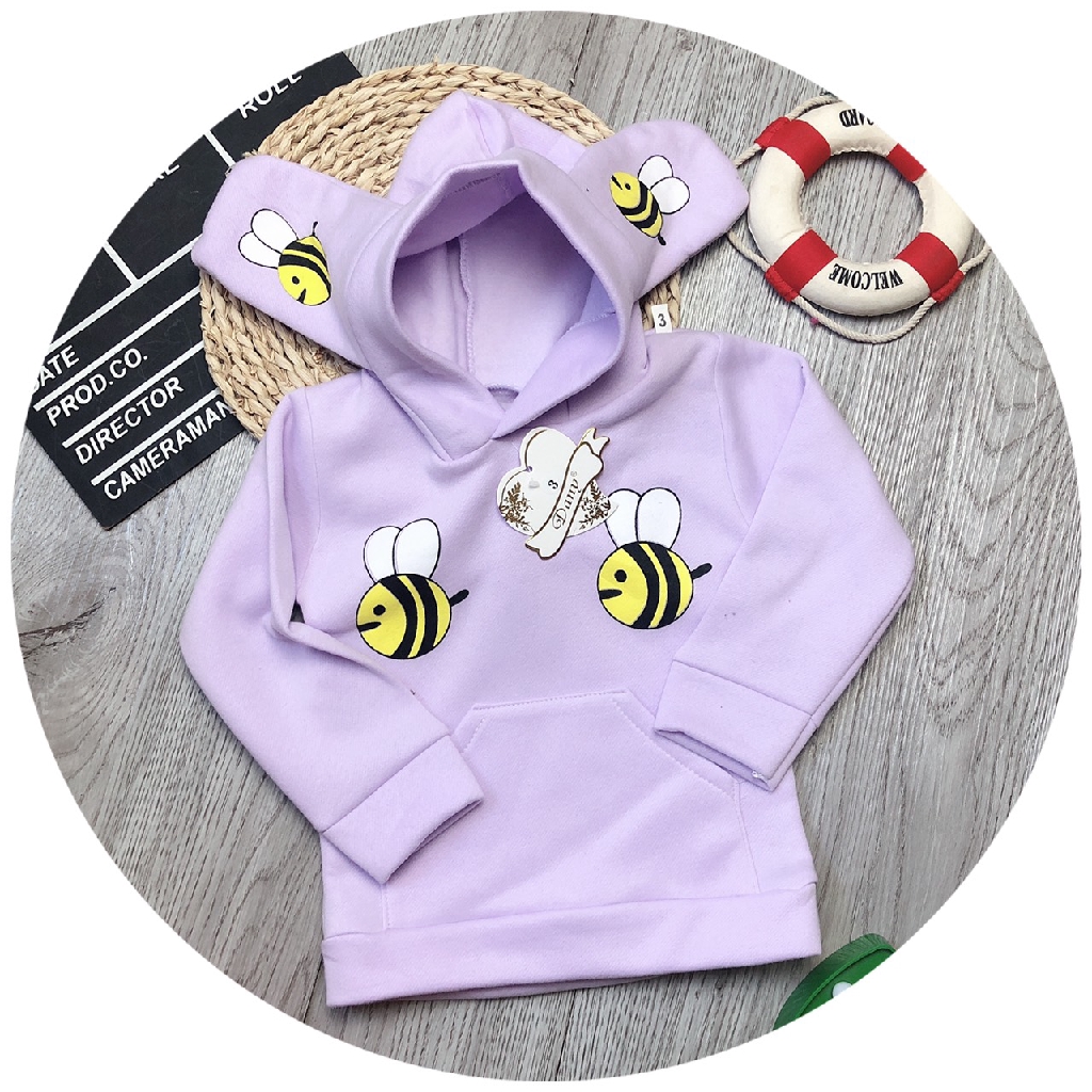 Áo nỉ in hình con ong QATE418 cho bé gái