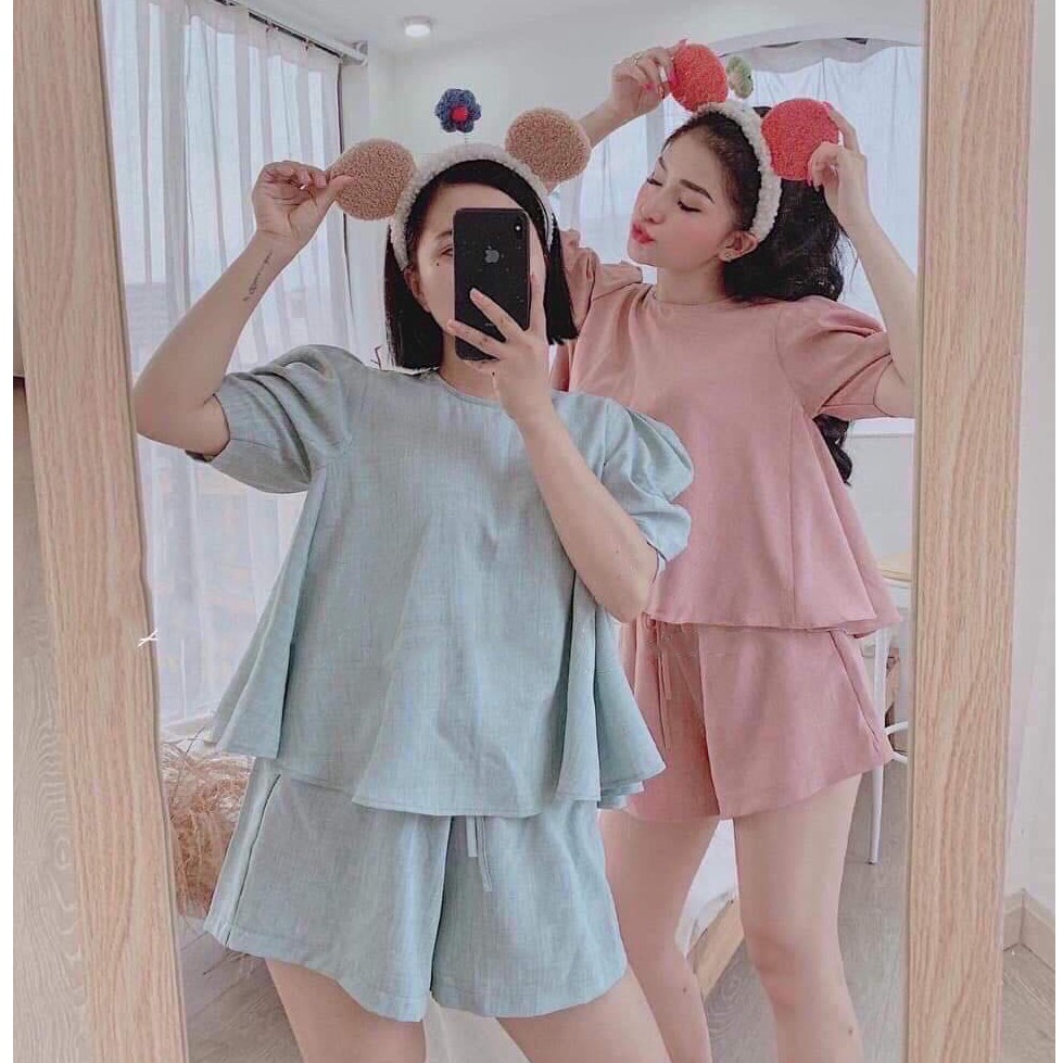 [ Mã FAMAYWA2 giảm 10K đơn 50K] [Bán SỉSét Đũi Đồ Bộ Kiểu Nữ Đi Chơi Áo Tay Phồng & Quần Short Lưng Thun