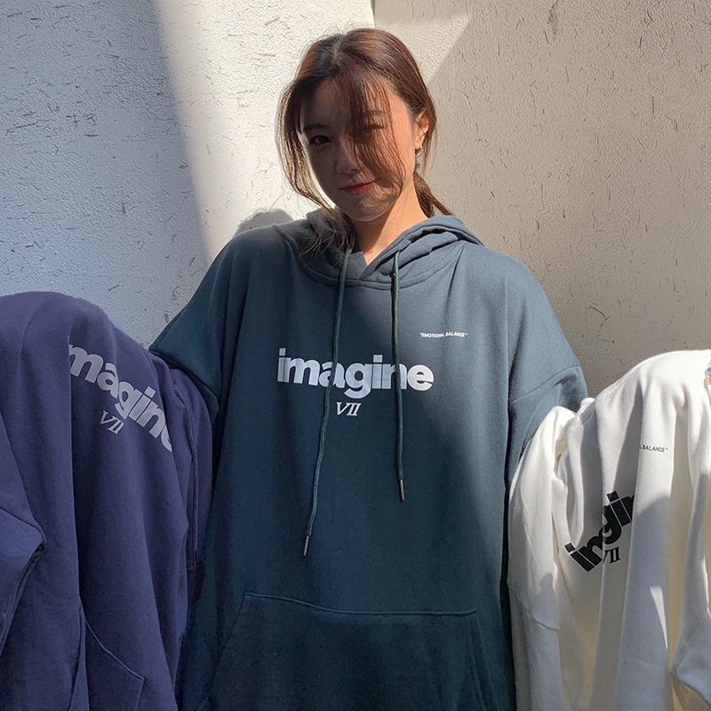 SUXI Áo hoodie dáng rộng in chữ thiết kế mới thời trang mùa thu theo phong cách hàn quốc dành cho nữ