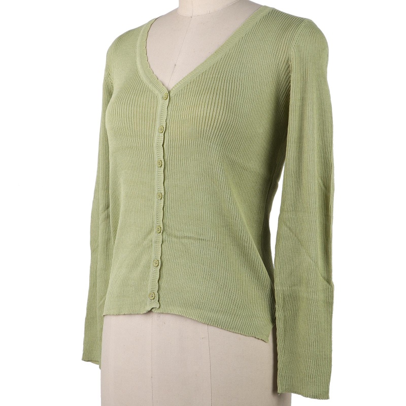 Áo Khoác Cardigan Dệt Kim Tay Dài Cổ Chữ V Màu Trơn Cài Nút Thời Trang Xuân Thu Cho Nữ