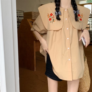 Áo sơ mi ngắn tay cài nút một hàng nút thêu hoa cổ điển 53147