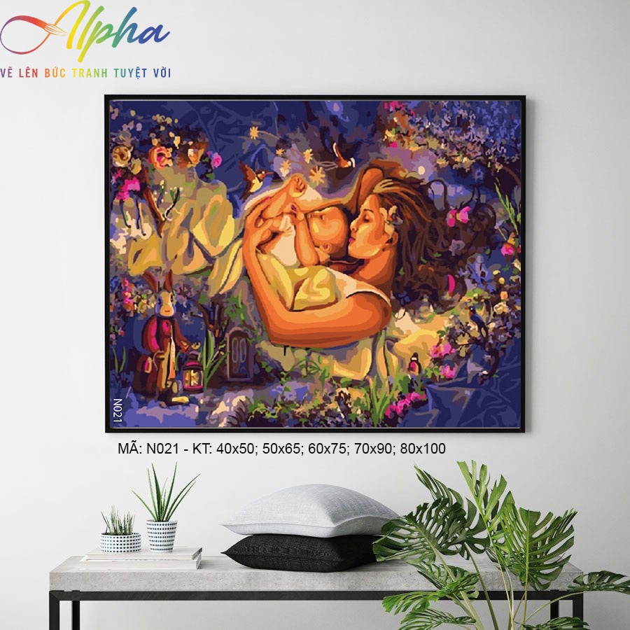 Tranh tô màu số hóa Alpha - Ấm Áp Lòng Mẹ N021