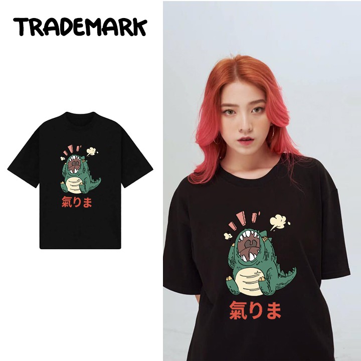 Áo Thun Unisex Tay Lỡ Khủng Long Khóc Nhè, áo phông nam nữ đen trắng thiết kế cute