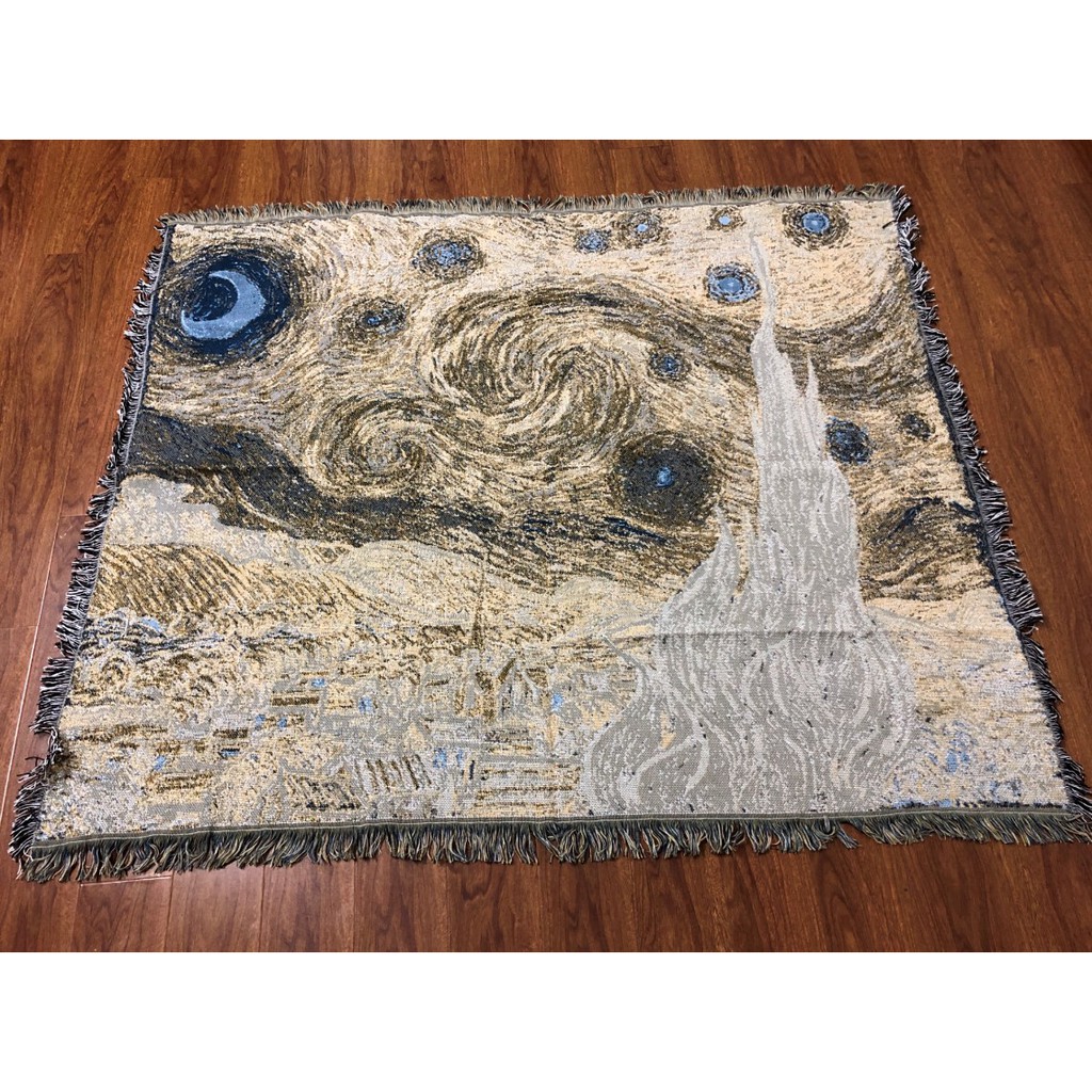 [RẺ-SẴN]Thảm tranh treo tường đêm đầy sao Starry Night của Vangogh-Wall Tapestry 1m3x1m5