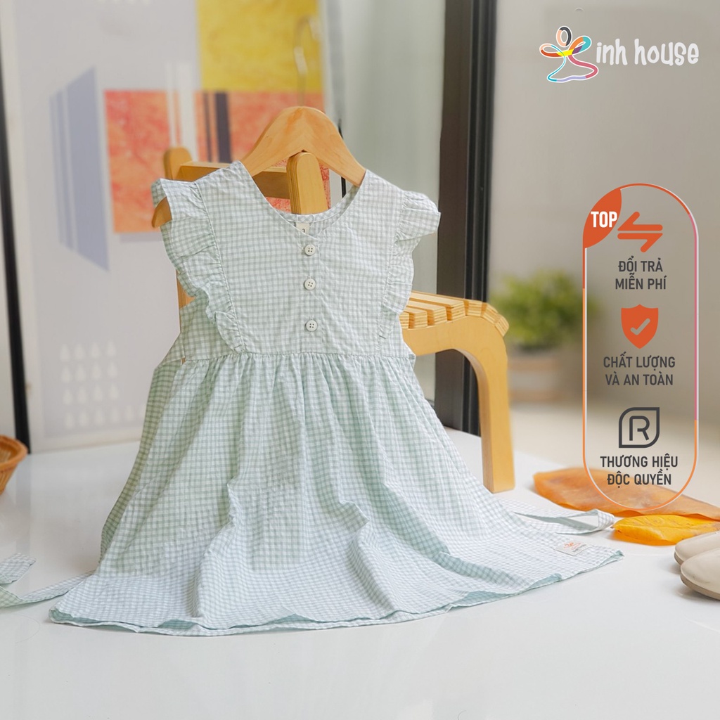 Váy trẻ em Cotton Xinh House Dáng Xòe Kẻ Caro Màu Xanh Mint Cho Bé Gái V017