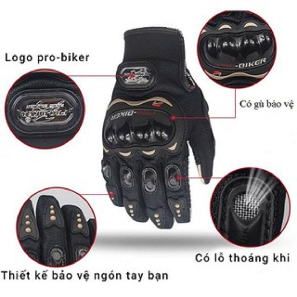 Găng Tay Dài Ngón Pro Biker Có Gù Bảo Vệ Cao Cấp, Găng Tay Full Ngón ProBiker