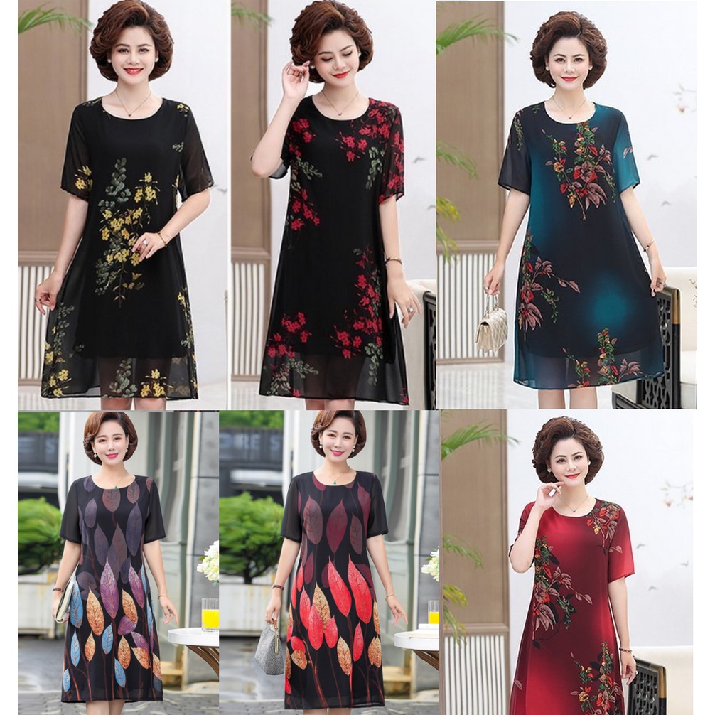 Đầm dự tiệc trung niên V54 - Váy voan nữ cho mẹ dáng suông - Áo đầm đẹp cao cấp sang trọng cho người lớn tuổi Bigsize
